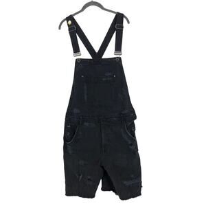 BDG Romper Overall Women's Size Medium Black Cotton Distressed Raw Hem Shorts